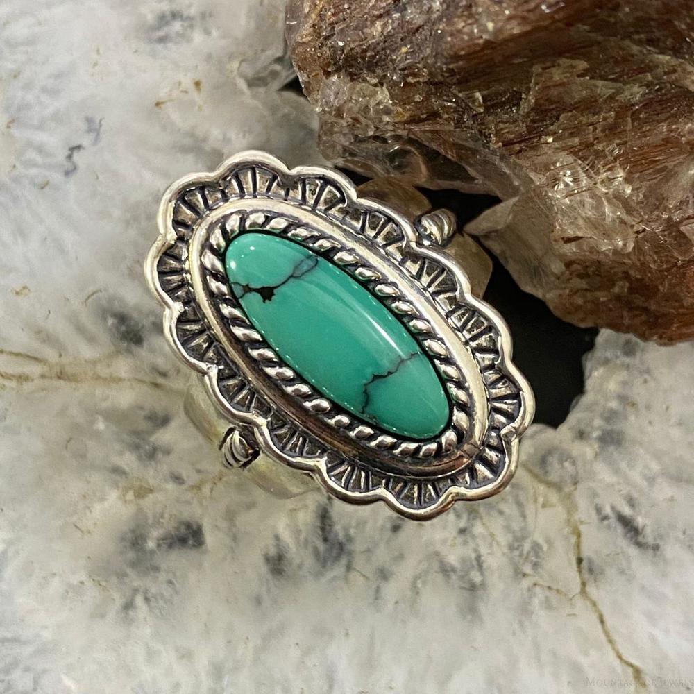 Carolyn Pollack Sterling Elongated Oval Turquoise Decorated Ring For Women